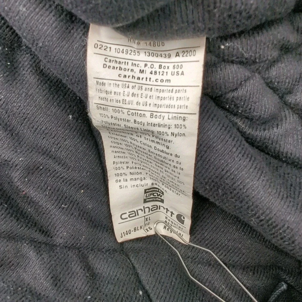 Vintage Carhartt J140 Quilted Lined Black Hooded Jacket XL Union UFCW USA *READ*